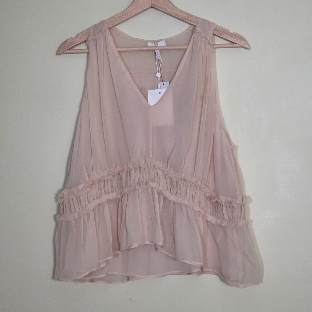 Joie Top Women M Beige V Neck Sleevless Silk Lined Babydoll Party Office Wedding